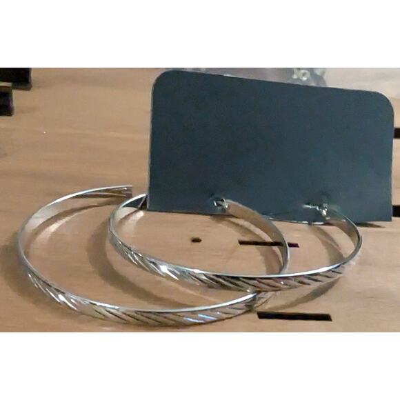 BUNDLE ONLY New Silver Tone Pierced Earrings 2 inch Hoops Etched Style Edges - Picture 1 of 3